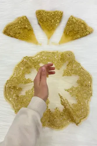 Gold Bride Groom Halay Handkerchief, Shiny Lace, Wedding Henna Night Bridesmaid Engagement Bride-HANDKERCHIEFGOLD - 1