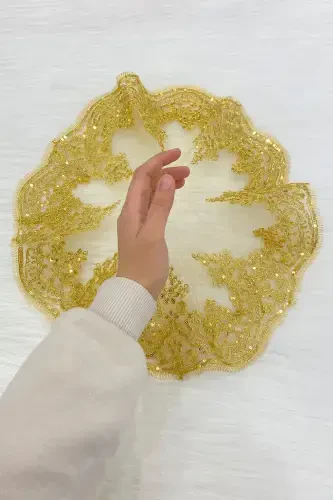 Gold Bride Groom Halay Handkerchief, Shiny Lace, Wedding Henna Night Bridesmaid Engagement Bride-HANDKERCHIEFGOLD - 3