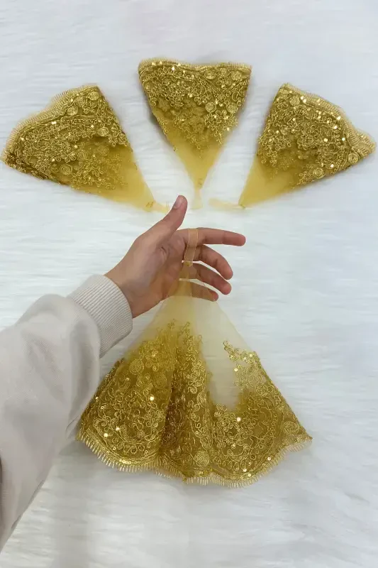 Gold Bride Groom Halay Handkerchief, Shiny Lace, Wedding Henna Night Bridesmaid Engagement Bride-HANDKERCHIEFGOLD - 4