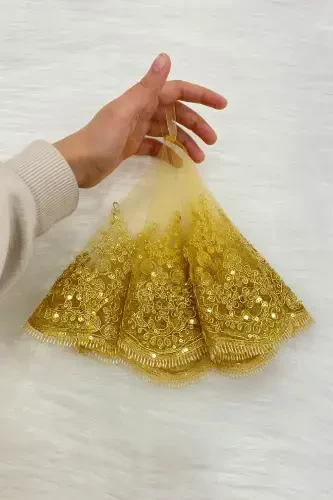 Gold Bride Groom Halay Handkerchief, Shiny Lace, Wedding Henna Night Bridesmaid Engagement Bride-HANDKERCHIEFGOLD - 5