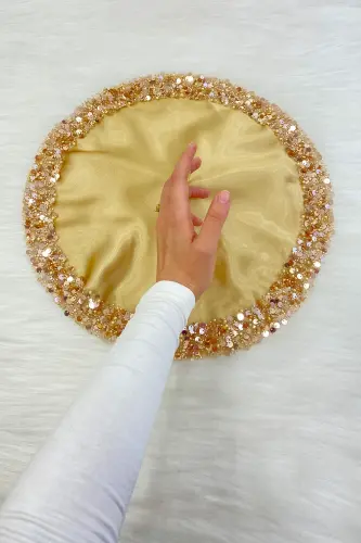 Gold Bride Groom Handkerchief, Sparkling Sequin Detailed Wedding Halay Bridesmaid Engagement Henna Circumcision Handkerchief-MENDİLIŞILMODELGOLDCE - 11