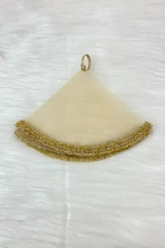 Gold Bride Groom Handkerchief, Wedding Halay Bridesmaid Henna Circumcision Handkerchief, Glass Bead and Sequin Printed-Gold - 4