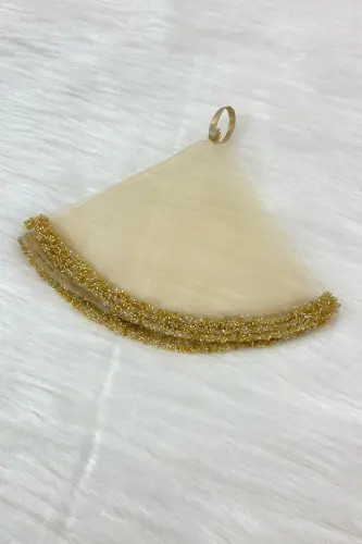 Gold Bride Groom Handkerchief, Wedding Halay Bridesmaid Henna Circumcision Handkerchief, Glass Bead and Sequin Printed-Gold - 3