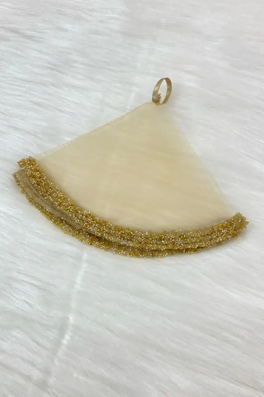 Gold Bride Groom Handkerchief, Wedding Halay Bridesmaid Henna Circumcision Handkerchief, Glass Bead and Sequin Printed-Gold - 3