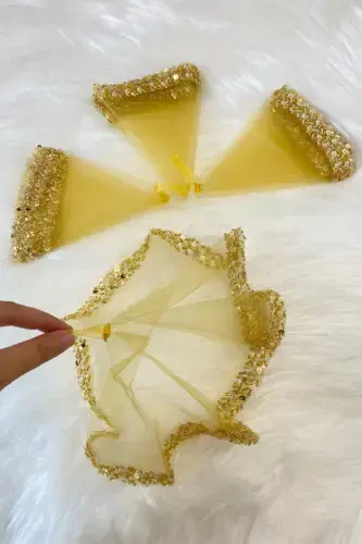 Gold Bride Handkerchief Halay Handkerchief Elegant Water Stone Sequined Beaded Sequin Paillette-SADECEMENDILSUTASLIZARIFGOLD - 1