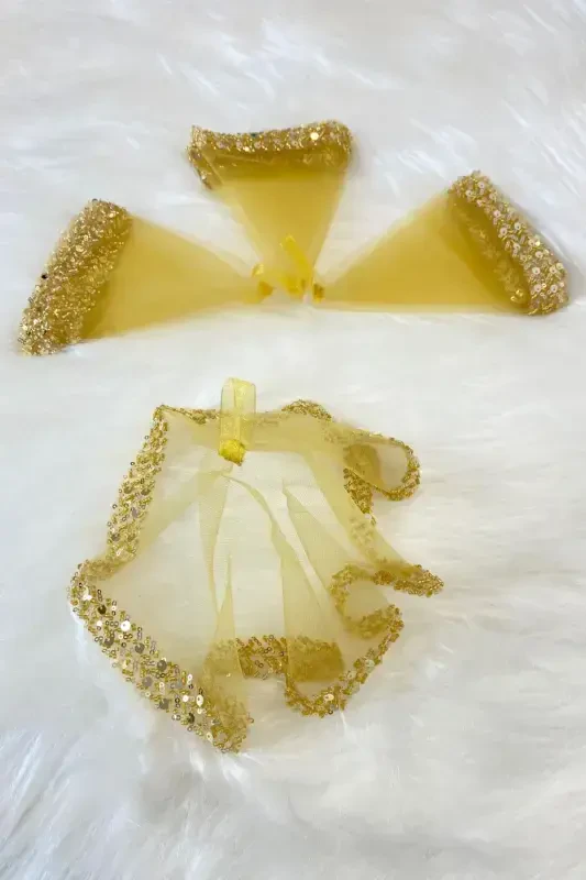 Gold Bride Handkerchief Halay Handkerchief Elegant Water Stone Sequined Beaded Sequin Paillette-SADECEMENDILSUTASLIZARIFGOLD - 2