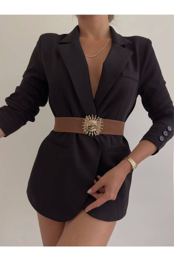 Gold Buckle Elastic Women's Belt, Jacket Belt, Shirt Belt, Dress Belt - 1