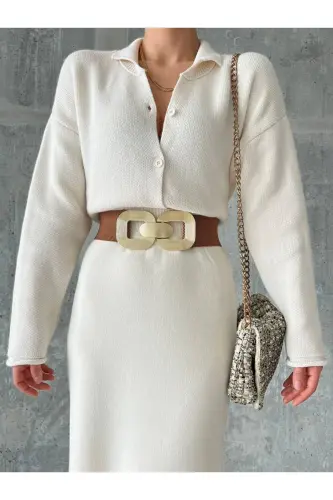 Gold Buckle Interlock Elastic Women's Belt, Jacket Belt, Shirt Belt, Dress Belt-BROWN 
