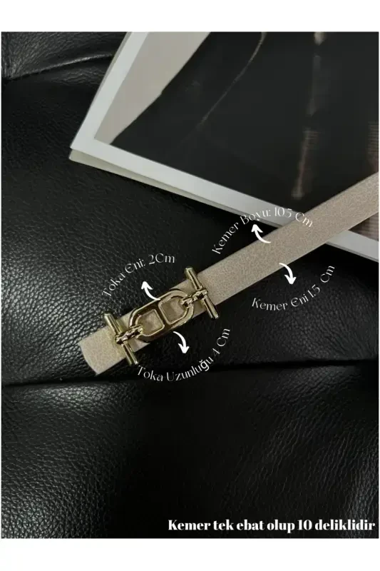 Gold Buckle Skinny Belt, Pants Belt, Shirt Belt, Jacket Belt-Beige - 3