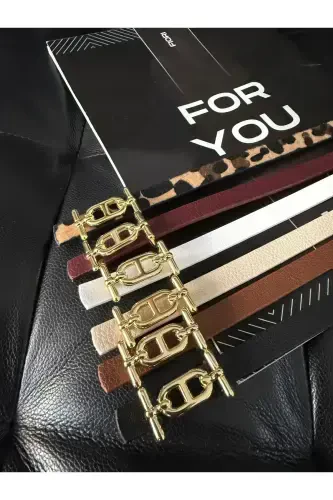 Gold Buckle Skinny Belt, Pants Belt, Shirt Belt, Jacket Belt-Multicolor - FIORI (1)