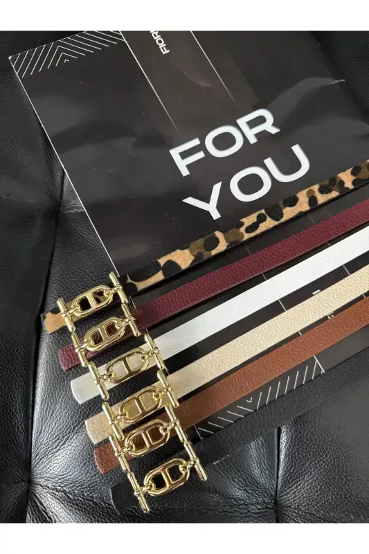 Gold Buckle Skinny Belt, Pants Belt, Shirt Belt, Jacket Belt-Multicolor - 3