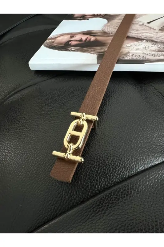 Gold Buckle Skinny Belt, Trouser Belt, Shirt Belt, Jacket Belt-Tan - 1