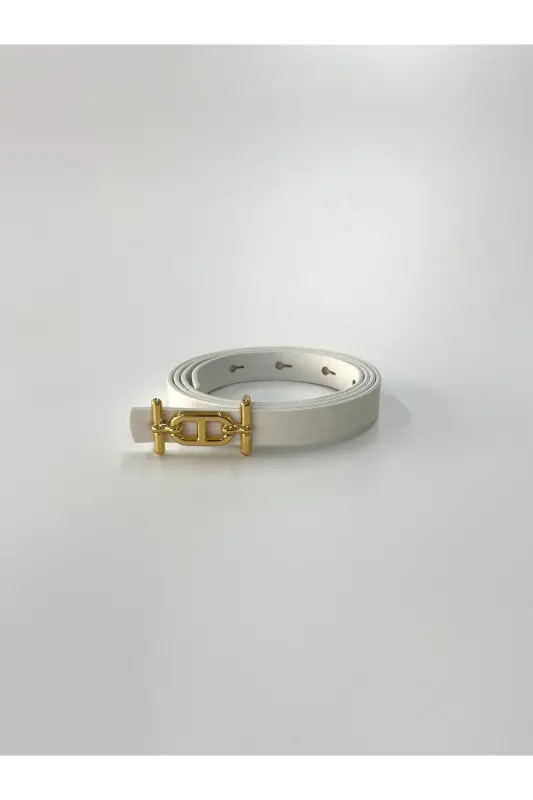 Gold Buckle Skinny Belt, Trouser Belt, Shirt Belt, Jacket Belt-White - 3