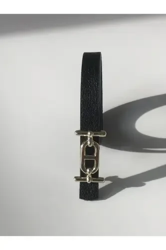 Gold Buckle Thin Women's Belt, Pants Belt, Shirt Belt, Jacket Belt-Black - 5