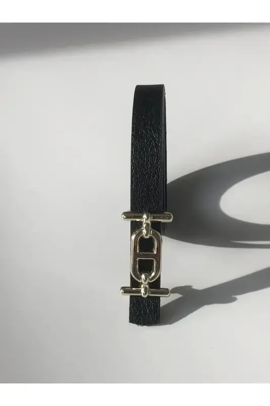 Gold Buckle Thin Women's Belt, Pants Belt, Shirt Belt, Jacket Belt-Black - 5