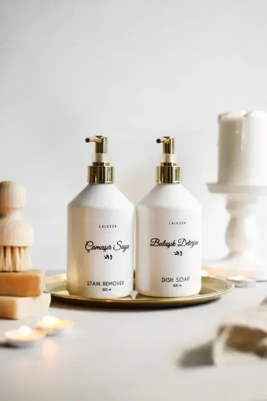 Gold Capped Bleach-Dish Soap Labeled Plastic Bottle 500 Ml-GoldCB - 1