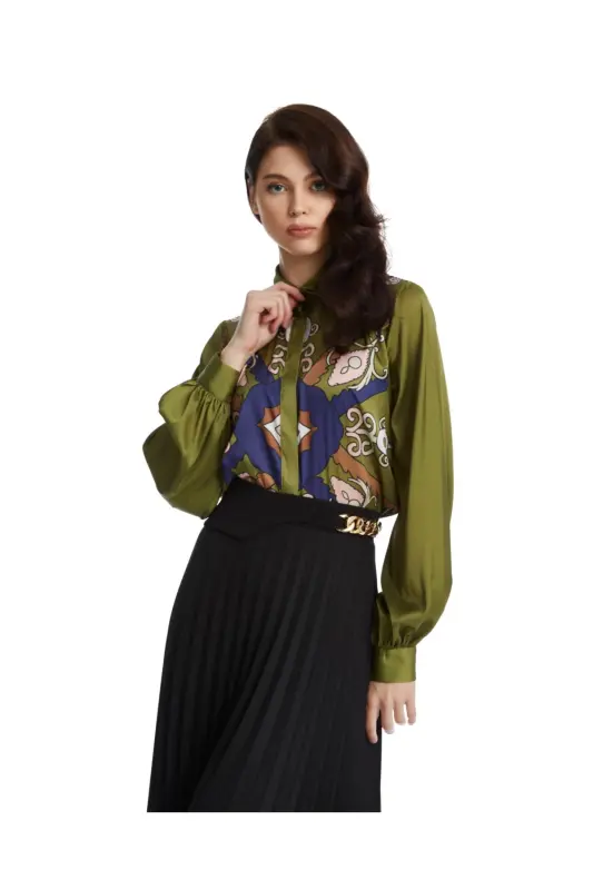 Gold Detailed Pleated Midi Skirt 37360 - 2