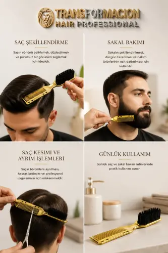 Gold Edition 2 tasi 1 da Professional Soqol cho'tkasi va Taroqi - Ikki tomonlama, Anti-statik Stilizator 721411 - GOLD - 5