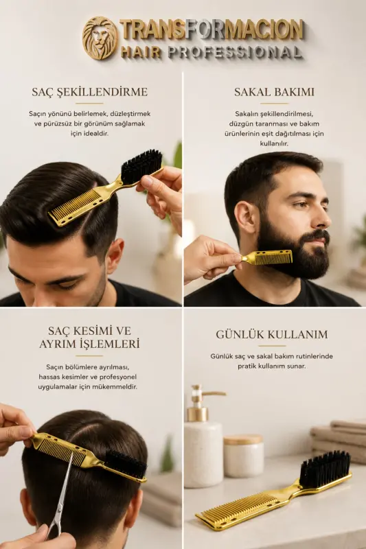 Gold Edition 2 tasi 1 da Professional Soqol cho'tkasi va Taroqi - Ikki tomonlama, Anti-statik Stilizator 721411 - GOLD - 5