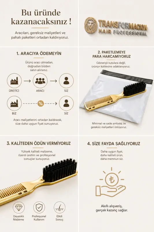 Gold Edition 2 tasi 1 da Professional Soqol cho'tkasi va Taroqi - Ikki tomonlama, Anti-statik Stilizator 721411 - GOLD - 8