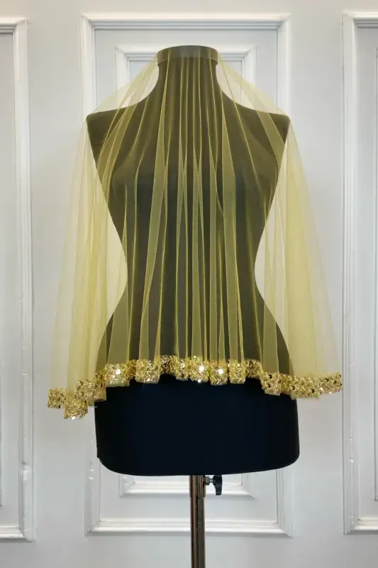 Gold Exquisite Bridal Veil Set, Water Stone Sequin Henna Veil Set 6 Pieces-Gold - 6