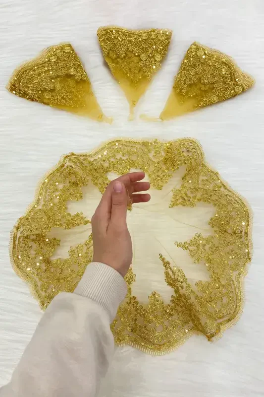 Gold Gelin Damat Halay Mendili, Işıl Işıl Güpürlü, Düğün Kına Gecesi Nedime Söz Nişan Bride-MENDİLTELKRMGOLD - 1