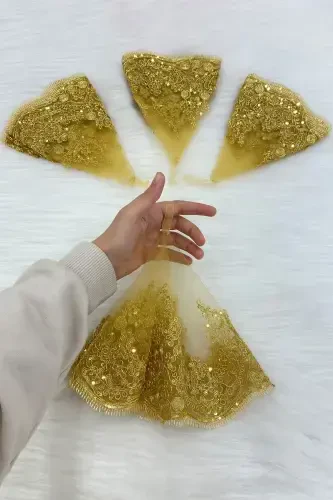 Gold Gelin Damat Halay Mendili, Işıl Işıl Güpürlü, Düğün Kına Gecesi Nedime Söz Nişan Bride-MENDİLTELKRMGOLD - 4