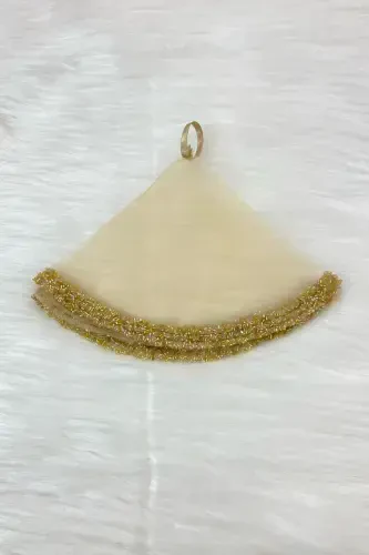 Gold Gelin Damat Mendili, Düğün Halay Nedime Kına Sünnet Mendili, Cam Boncuk ve Pul Baskılı-Gold - 4