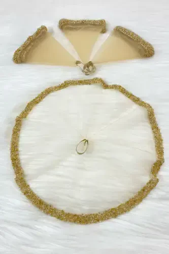 Gold Gelin Damat Mendili, Düğün Halay Nedime Kına Sünnet Mendili, Cam Boncuk ve Pul Baskılı-Gold - ZEYMERADE (1)