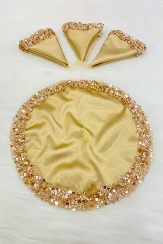 Gold Gelin Damat Mendili, Işıl Işıl Pul Detaylı Düğün Halay Nedime Söz Nişan Kına Sünnet Mendil-MENDİLIŞILMODELGOLDCE - 4