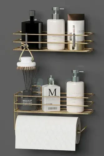 Gold Gold Plated Adhesive Bathroom Shelf 2 Piece Set - 4