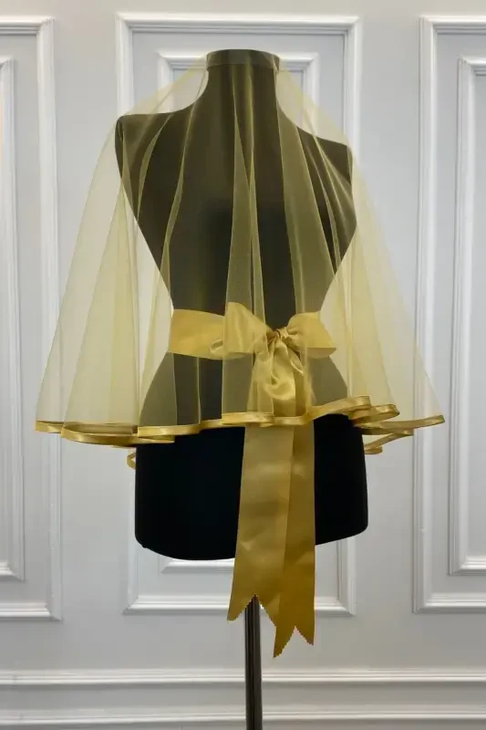 Gold Henna Veil, Gold Edged Bridal Veil Set - EDGEDGOLD - 6