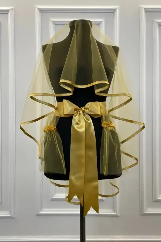 Gold Henna Veil, Gold Edged Bridal Veil Set - EDGEDGOLD - 7