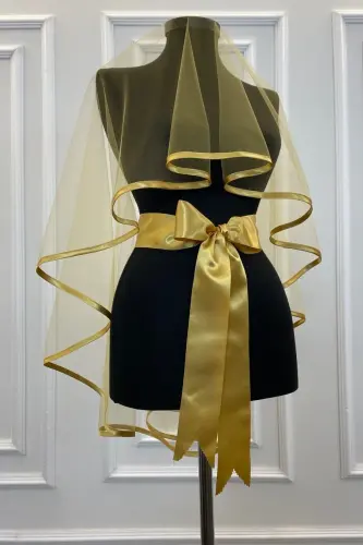 Gold Henna Veil, Gold Edged Bridal Veil Set - EDGEDGOLD - 4