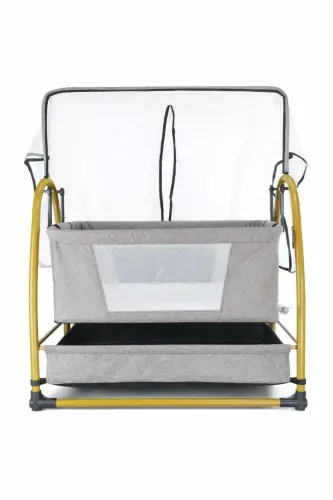 Gold Keten Kumaş Sallanabilir Sabitlenebilir Portatif Hamak Sepet Beşik-Kahverengi - BEBELOVV (1)