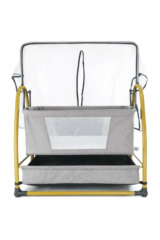 Gold Keten Kumaş Sallanabilir Sabitlenebilir Portatif Hamak Sepet Beşik-Kahverengi - 2