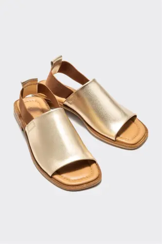 Gold Leather Women's Flat Sandals - ELLE (1)