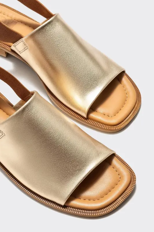 Gold Leather Women's Flat Sandals - 3