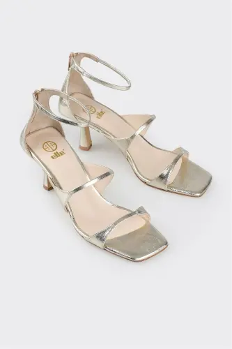 Gold Leather Women's Heeled Sandals - ELLE SHOES (1)