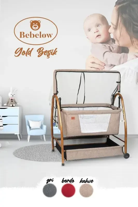 Gold Linen Fabric Rockable Fixable Portable Hammock Basket Cradle - BEBELOVV