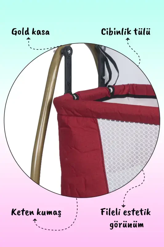 Gold Linen Fabric Rockable Fixable Portable Hammock Basket Cradle-Anthracite Gray - 4