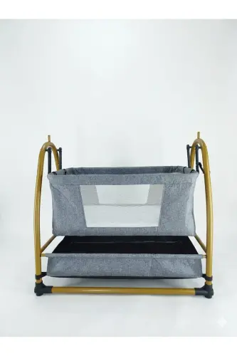 Gold Linen Fabric Rockable Fixable Portable Hammock Basket Cradle-gray - 3