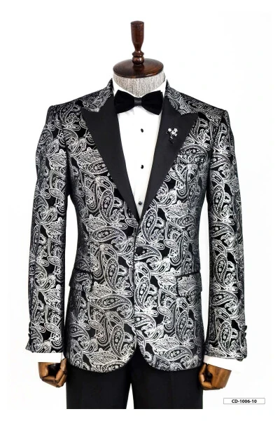 Gold Patterned Over Grey Men Prom Blazer - Wessi - WESSI