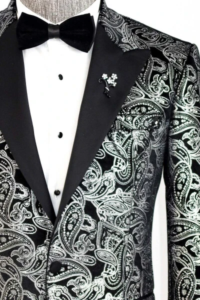 Gold Patterned Over Grey Men Prom Blazer - Wessi - WESSI (1)