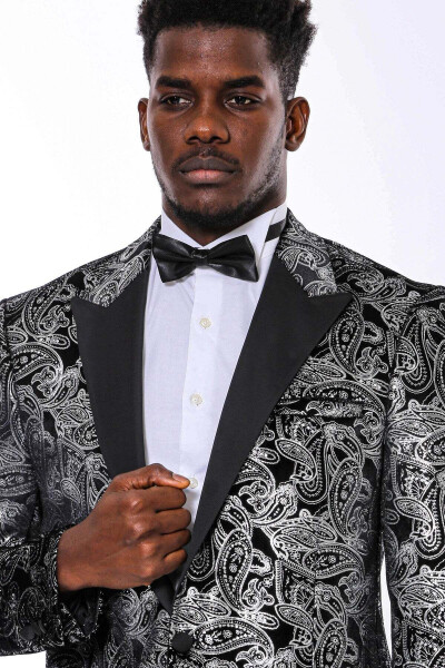Gold Patterned Over Grey Men Prom Blazer - Wessi - 5