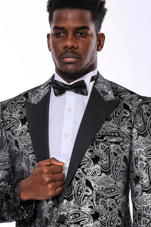 Gold Patterned Over Grey Men Prom Blazer - Wessi - 5