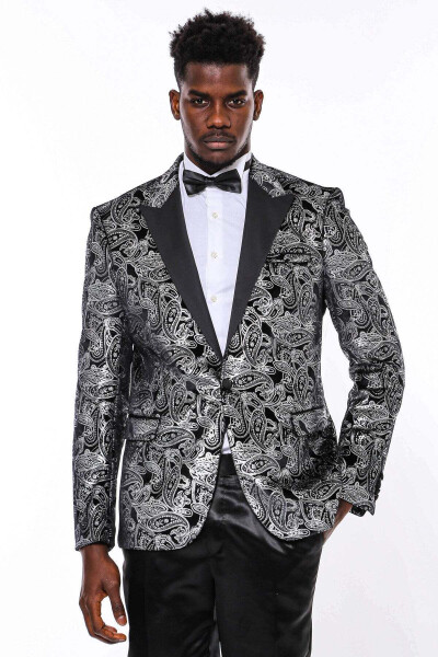 Gold Patterned Over Grey Men Prom Blazer - Wessi - 7