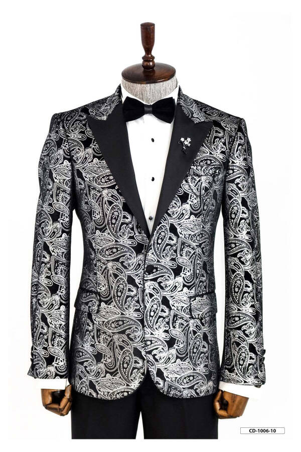Gold Patterned Over Grey Men Prom Blazer - Wessi - 1