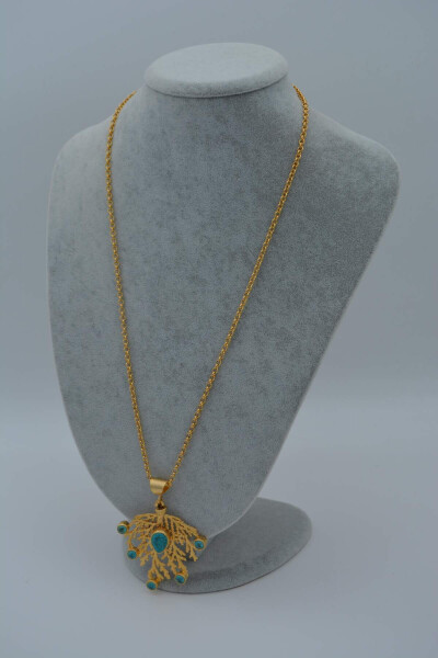 Gold Plated Turquoise Stone Women's Necklace - 21