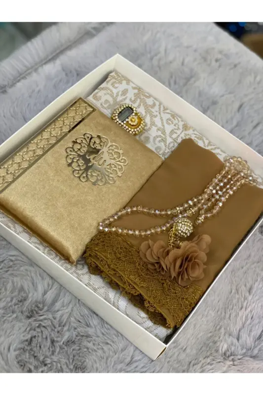 Gold Religious Prayer Rug Set Bride Bundle Dowry Set Gift Set Mother's Day-brown - 1